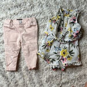 3/6m baby girl, pink denim&co jeans Old Navy Laurel, print jumper